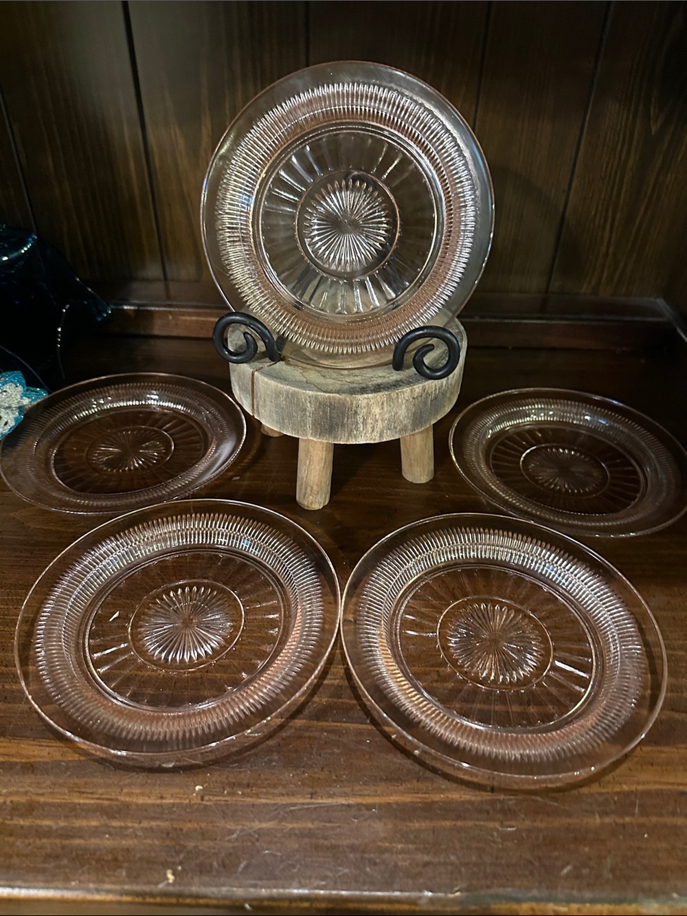 Pink depression Clear Glass Salad/Dessert Plates - Set of 5